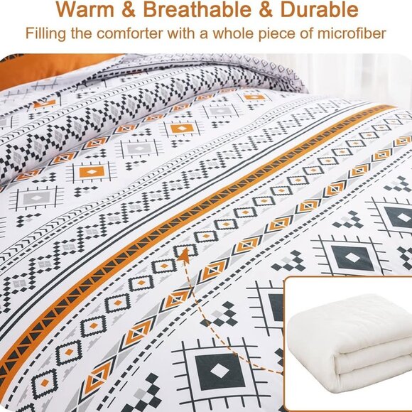 New Boho Burnt Orange  3 Piece Comforter Set • Queen Size - Picture 6 of 7